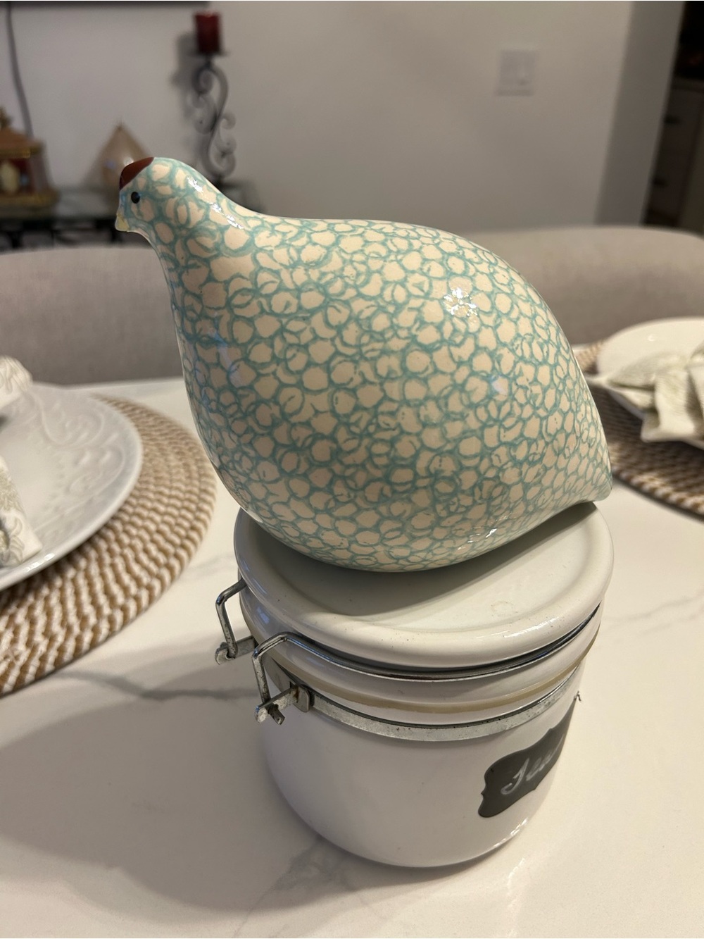 Caille Ceramic Decorative Quail in Cream and Light Teal - Home Accent 8” - Picture 5 of 9